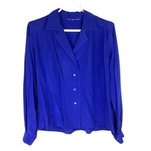 SILK VINTAGE 80s ELECTRIC BLUE BUTTON DOWN BLOUSE